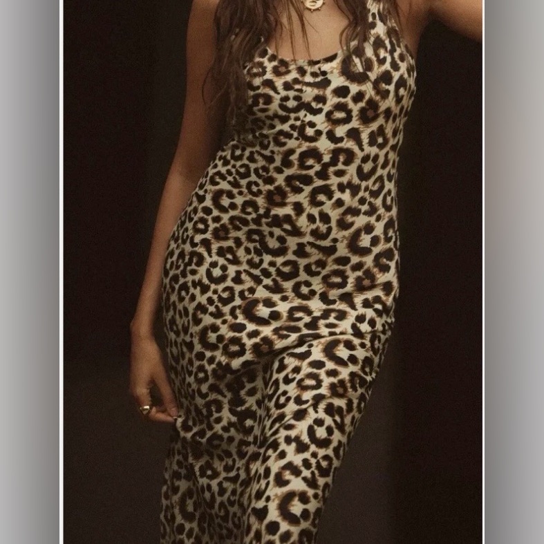 Leopard Print Slip Midi Dress - Size M Retail $128